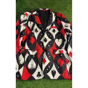 Blazer Mens 3XL Multicolor Playing Card Print Button Front Jacket Party Costume